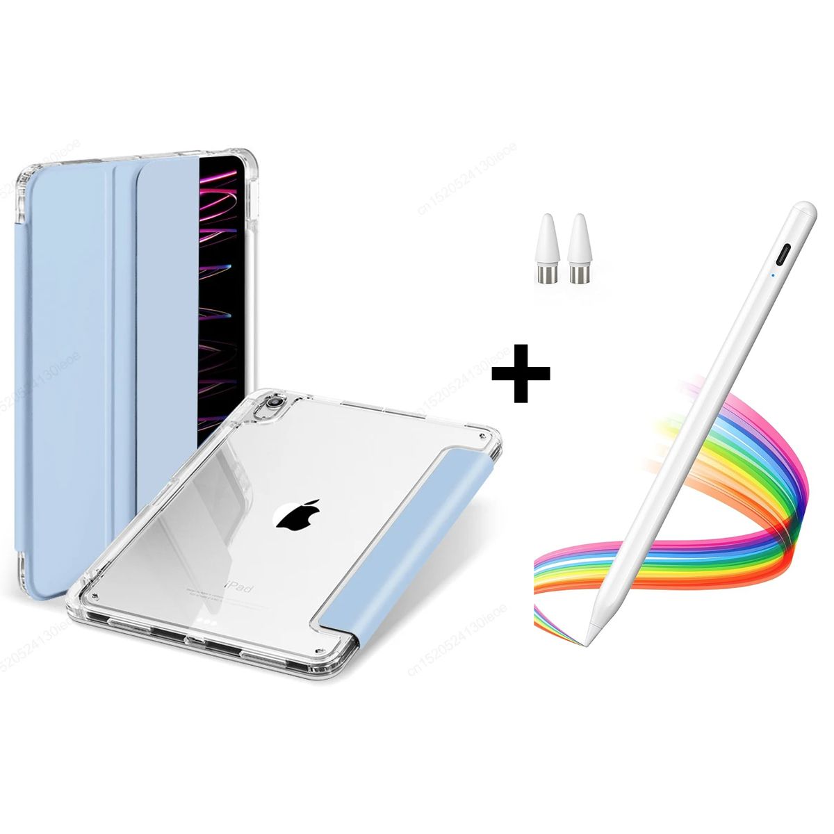 GENERICO - PACK Funda Clear Case CELESTE Para iPad 10.2 + Lápiz Tactil