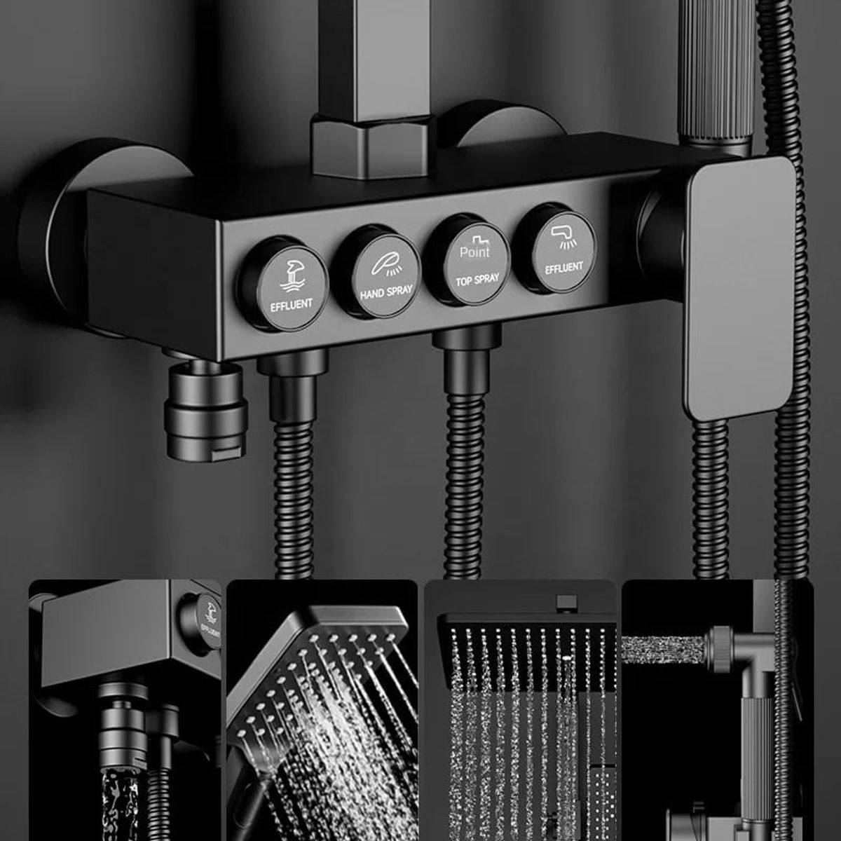 ACTUAL - Columna de Ducha Botones Push 4 Funciones Negro Mate