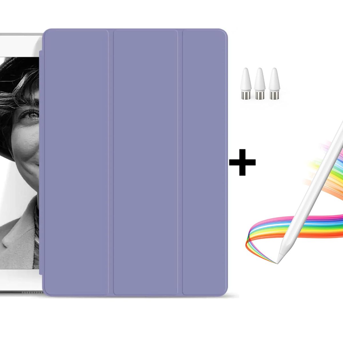 GENERICO - PACK Funda Clear Case PURPURA Para iPad 10.2 + Lápiz Tactil