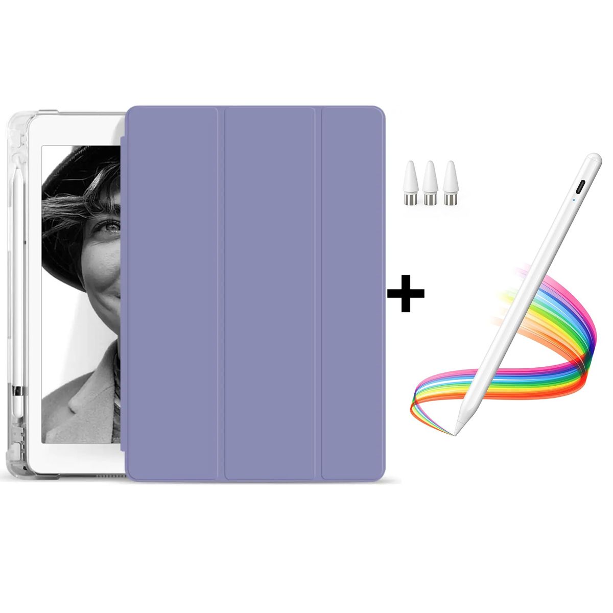 GENERICO - PACK Funda Clear Case PURPURA Para iPad 10.2 + Lápiz Tactil