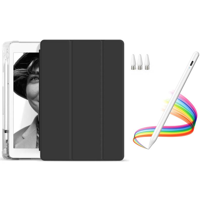 GENERICO - PACK Funda Clear Case BLACK/NEGRO Para iPad 10.2 + Lápiz Tactil