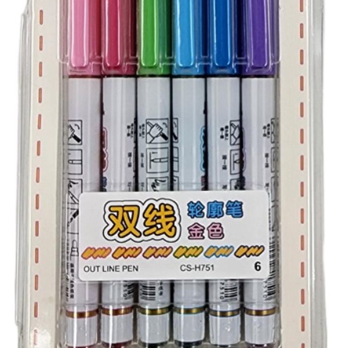 GENERICO - Marcadores Metalicos Outline Pen 6 Colores Profesionales