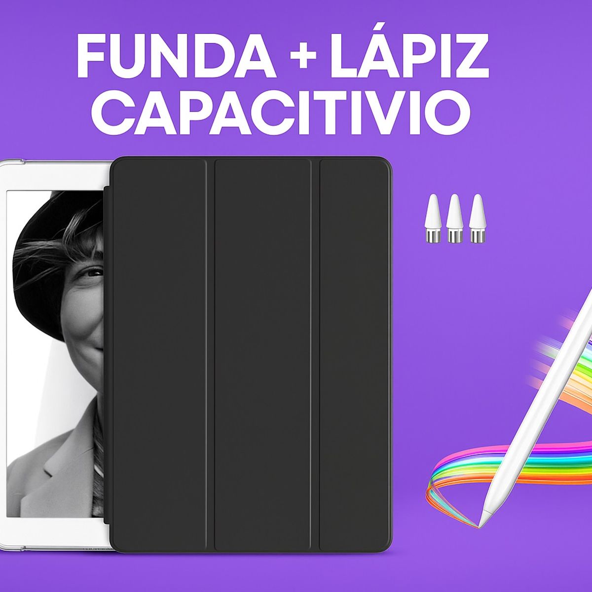 GENERICO - Funda Clear Case BLACK Para iPad 10.9 + Lápiz Tactil