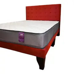 FLOBAL - Cama Europea 2 Plazas Base Dividida + Respaldo Abotonado Rojo