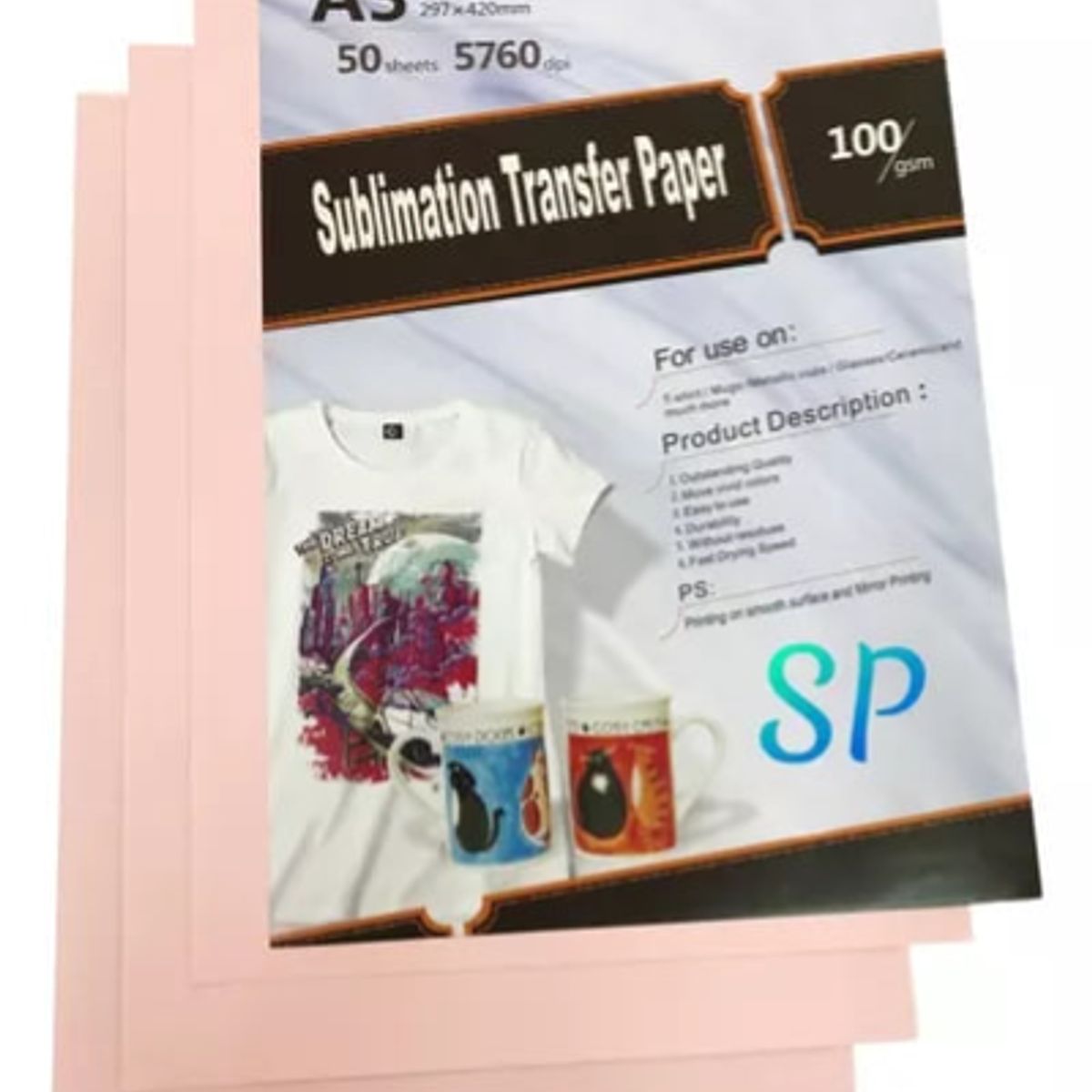 GENERICO - Papel Sublimación A3 De 100 g X 50 Hojas Rosada Premium