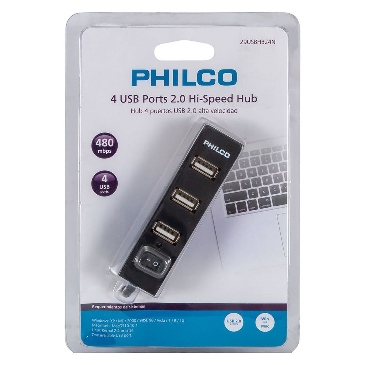 PHILCO - Mini Hub USB 2.0 Philco Negro 4p