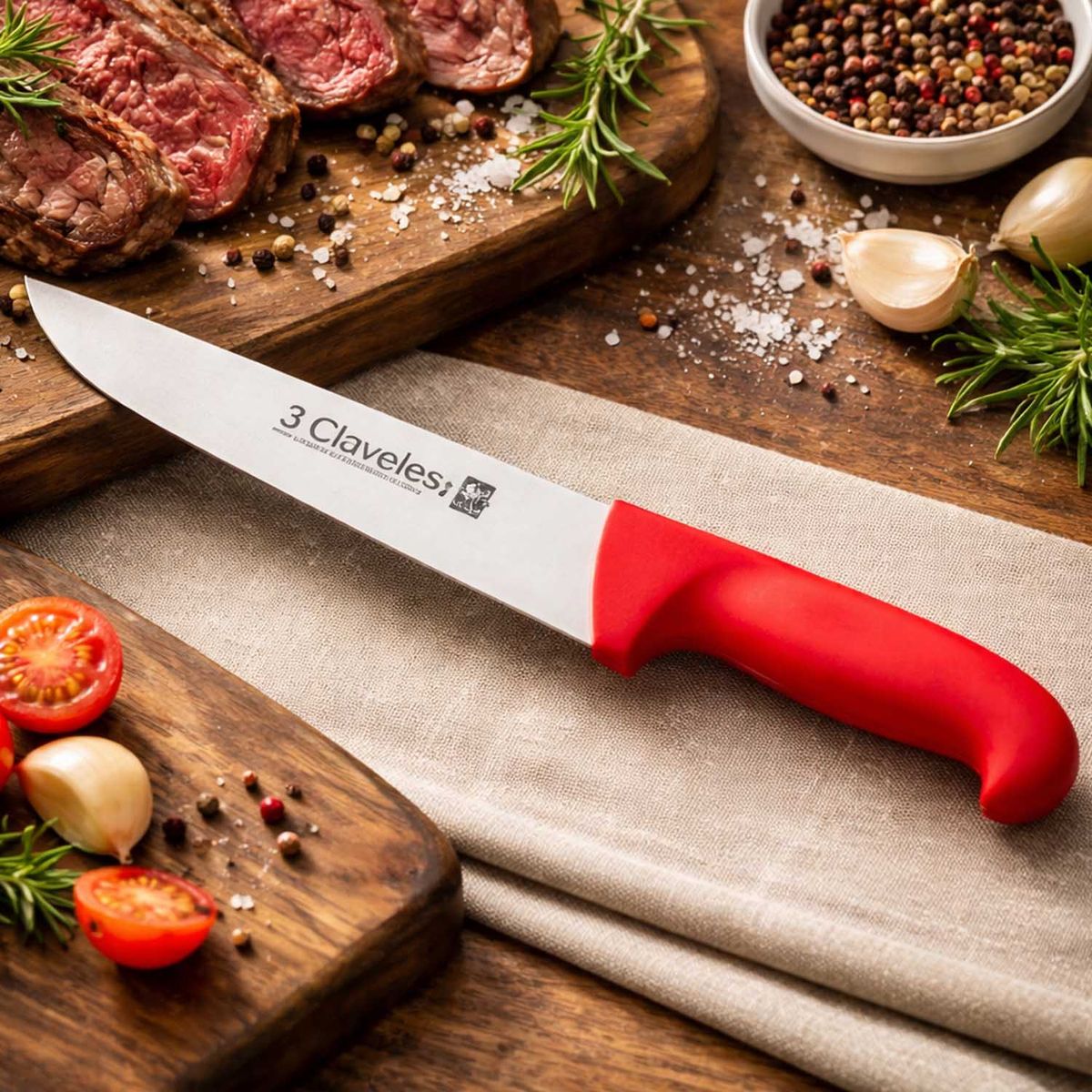 3 CLAVELES - Cuchillo Carnicero 20 cm Rojo