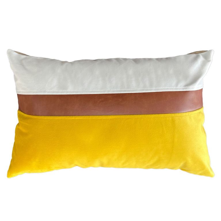 Funda Cojin Decorativo diseno Amarillo Blanco Ecocuero 60X40