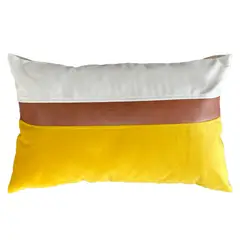 ELIZABETH PEPER - Cojín Decorativo diseño Amarillo Blanco Ecocuero 60X40 Relleno