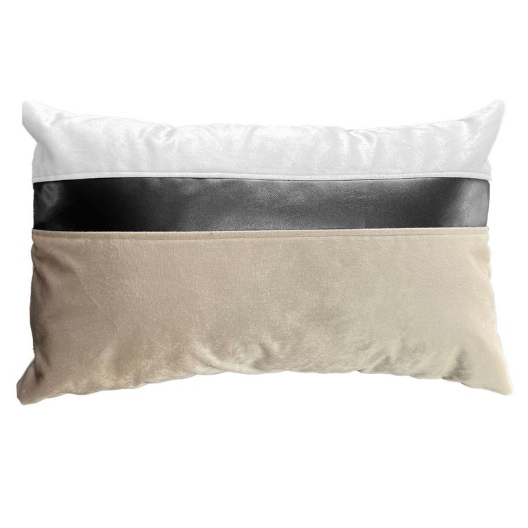 Cojin Decorativo diseno Beige Negro Ecocuero 80X40 Relleno