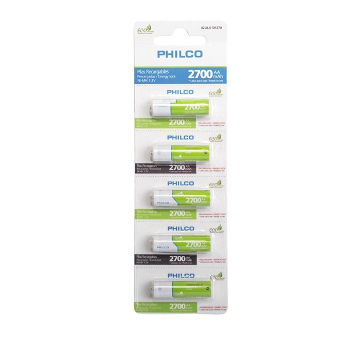PHILCO - Pack 5 Pilas Recargables AA Philco 2700mha