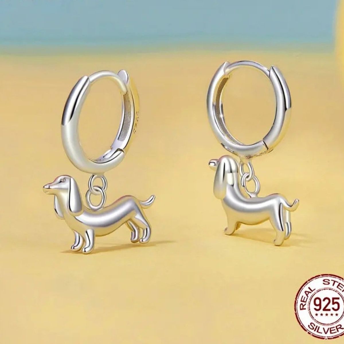 GENERICO - Aros perro salchicha dachshund plata 925 joya juvenil mujer