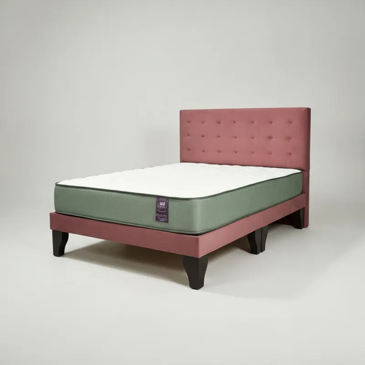 FLOBAL - Cama Europea 2 Plazas Base Dividida + Respaldo Abotonado  Rosa