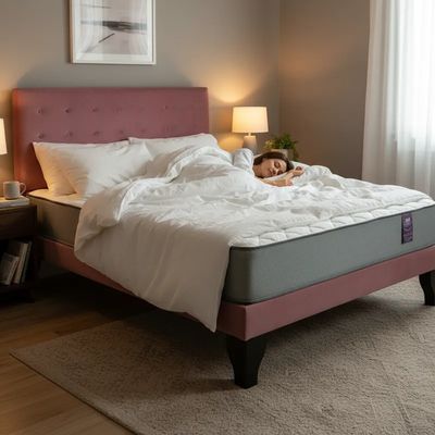 Imagen 2 del producto Cama Europea 2 Plazas Base Dividida + Respaldo Abotonado Rosa