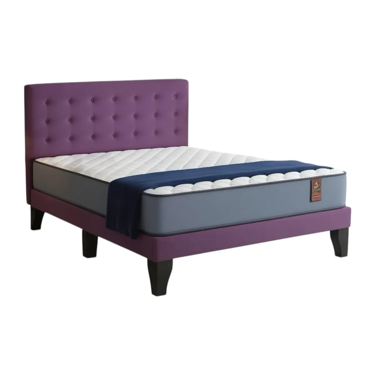 FLOBAL - Cama Europea 2 Plazas Base Dividida + Respaldo Abotonado Morado