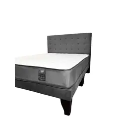 FLOBAL - Cama Europea 2 Plazas Base Dividida + Respaldo Abotonado Gris
