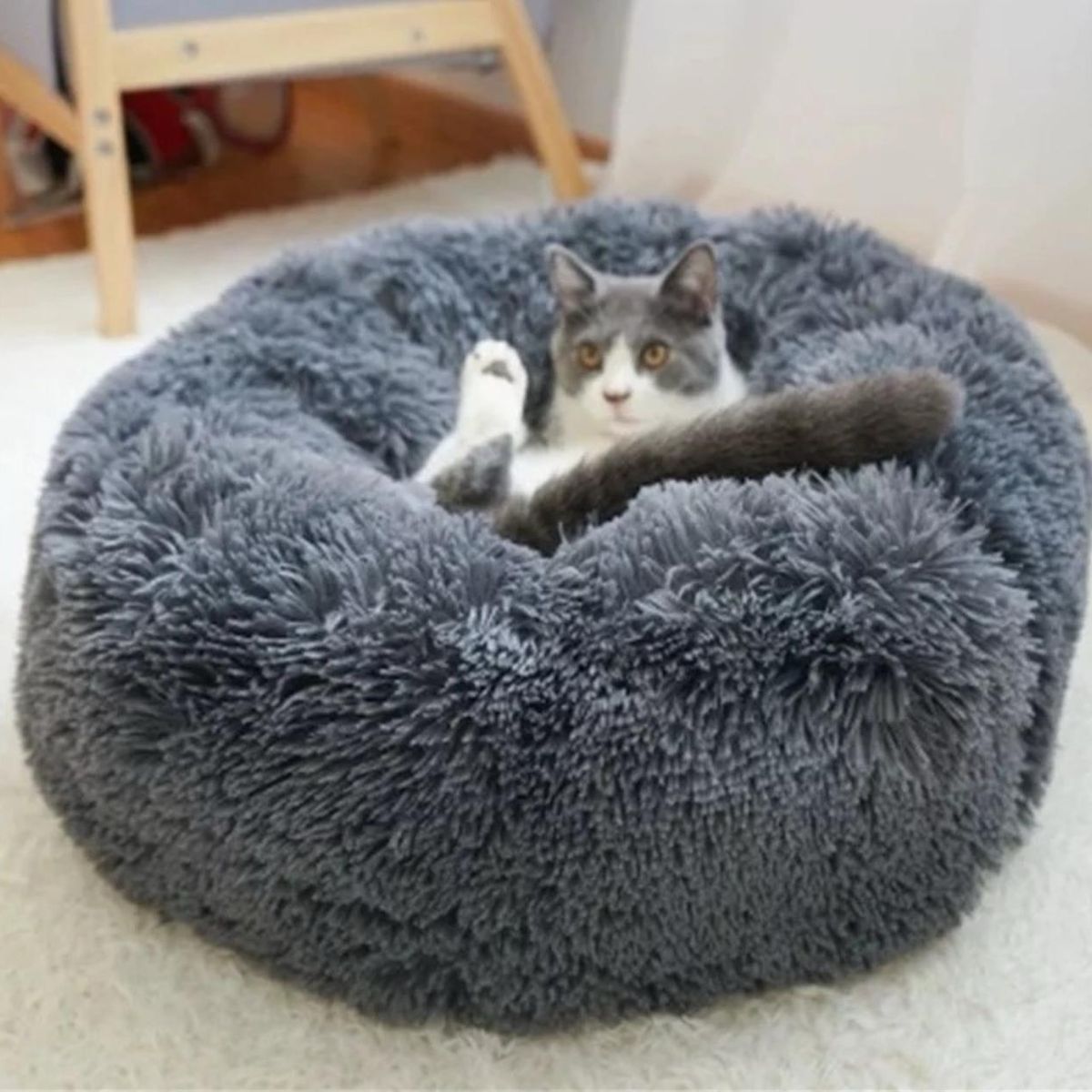 GENERICO - Cama De Felpa 50cm Para Mascotas Para Invierno Gris Oscuro