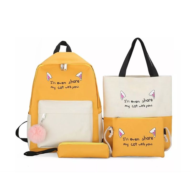 GENERICO - Mochila Escolar Colegial Infantil 4 Piezas