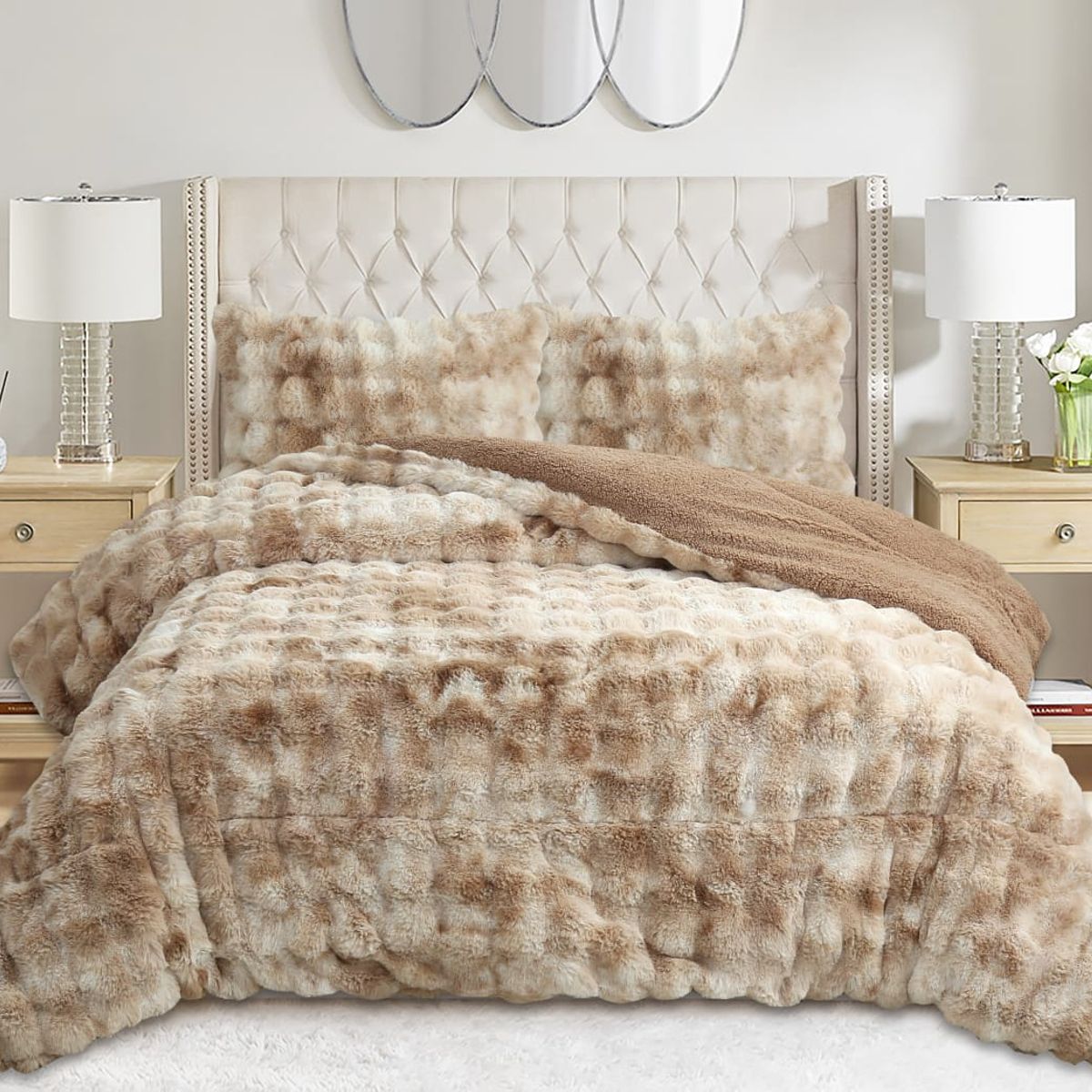 GENERICO - COBERTOR CHIPORRO PIEL DE OVEJA GRUESO BEIGE  2P