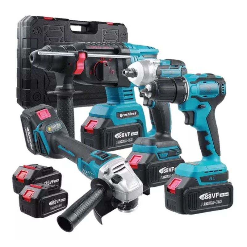NEW LINE - Kit Herramientas Eléctricas 4 en 1 Taladro Martillo Esmeril