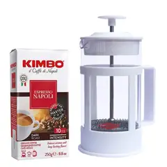 KIMBO - Café Molido Napoli 250g + Cafetera Francesa Oroley 6 Tazas Blanca