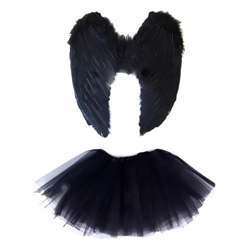 KUANGYE - Set Alas Grandes De Pluma + Tutu Disfraz Mujer Adulto