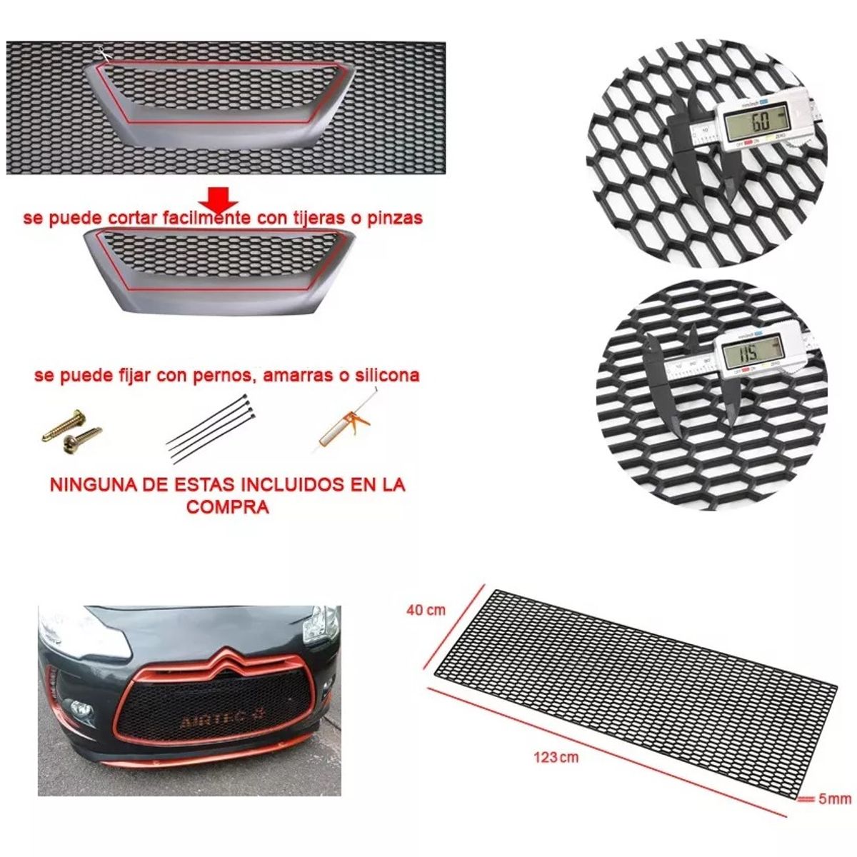 GENERICO - Rejilla Malla Plastico Abs Mascara Parachoques Universal