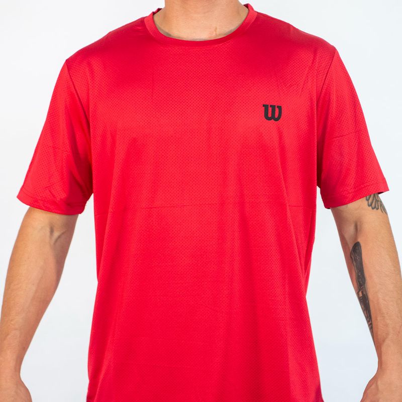 WILSON - Polera Hombre Mesh Poliester Roja Wilson