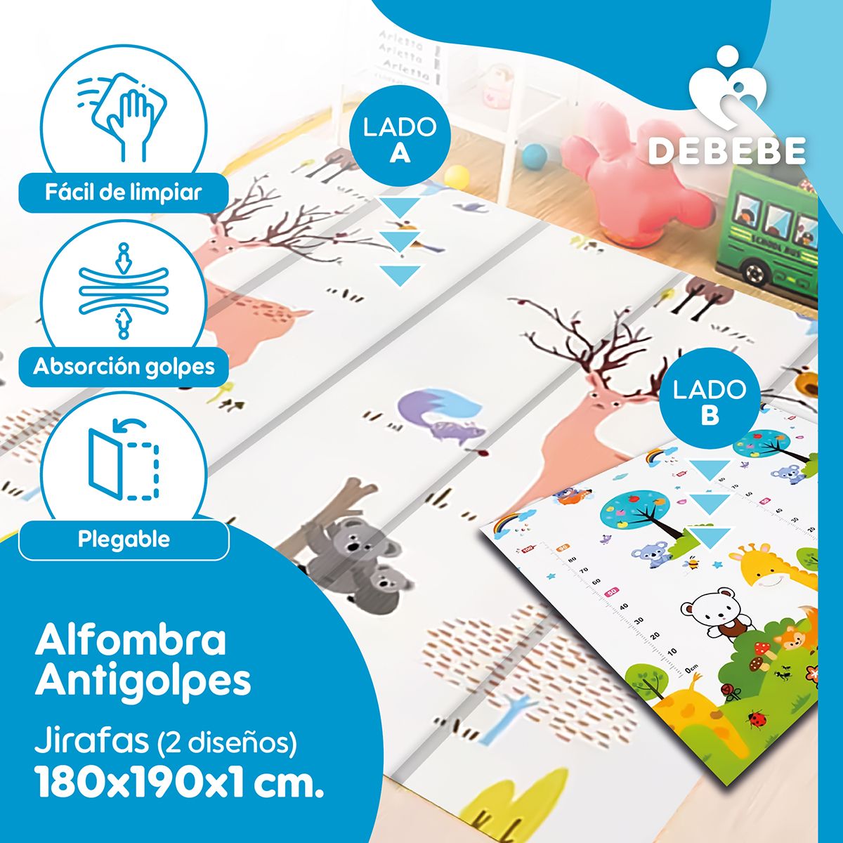 DEBEBE - Alfombra Antigolpes Bebe Plegable Debebe 180x190x1cm