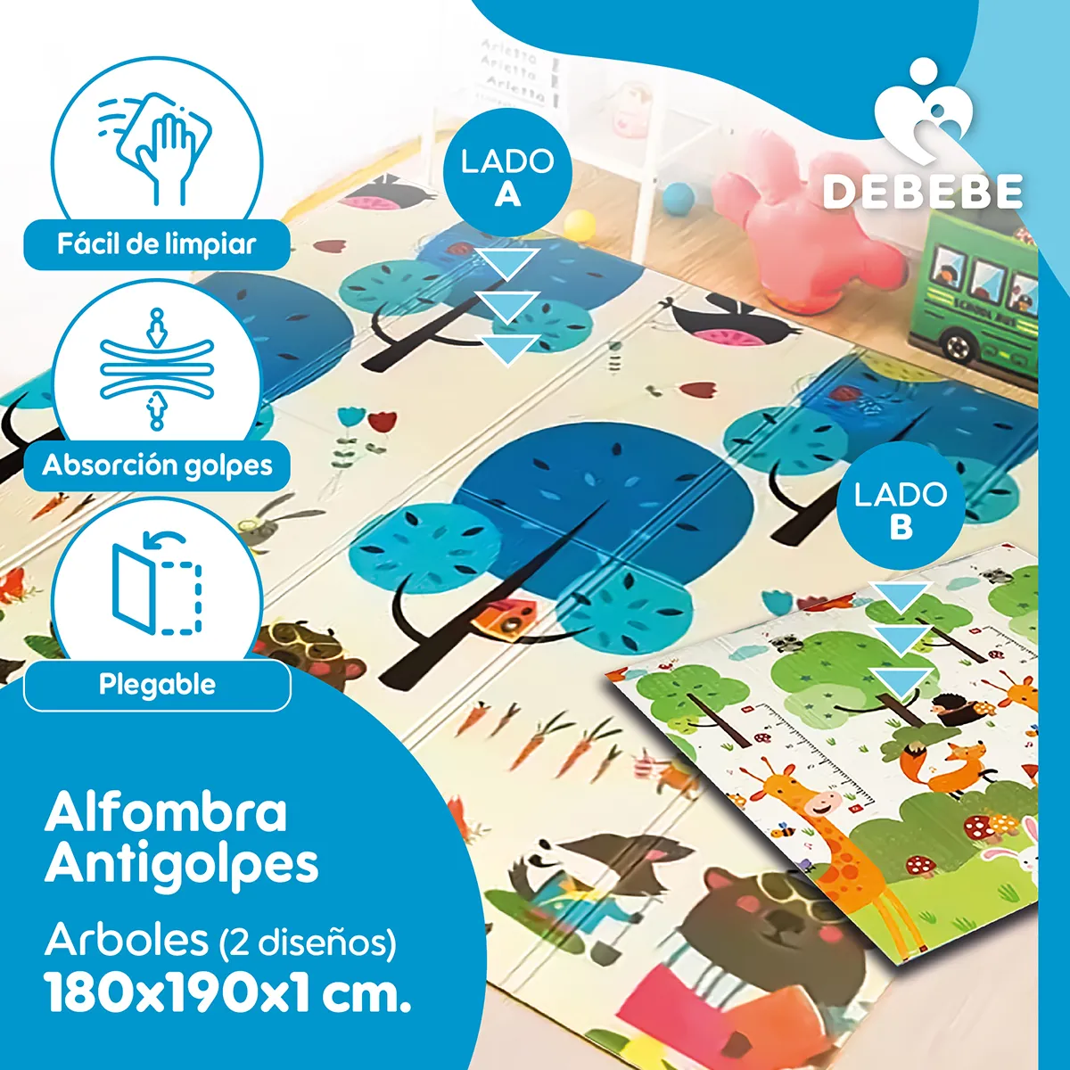 DEBEBE - Alfombra Antigolpes Bebe Plegable Debebe 180x190x1cm