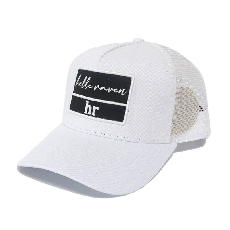 HELLE RAVEN HR - Gorro snapback marca helle raven hr visera curva blanca malla parche