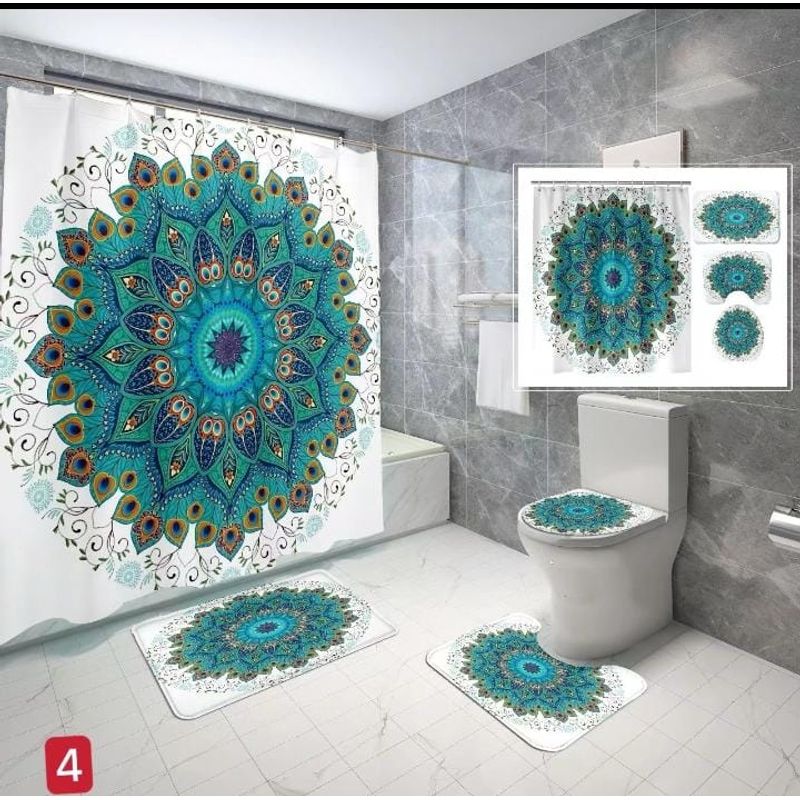 GENERICO - SET de baño Impermeable 4 piezas CON DISEÑO DE MANDALA
