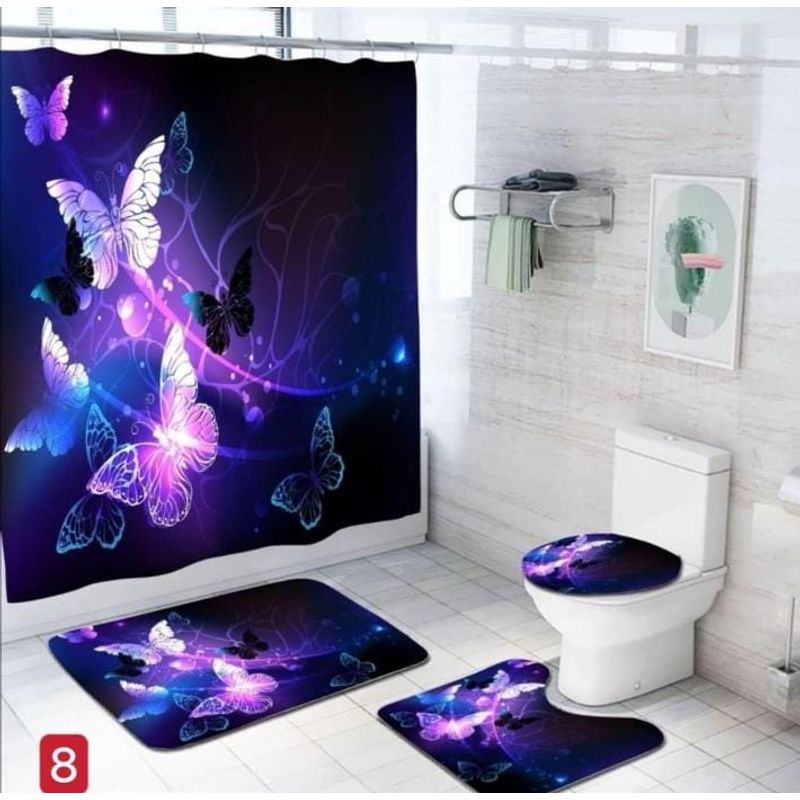 GENERICO - SET de baño Impermeable 4 piezas CON DISEÑO DE MARIPOSAS