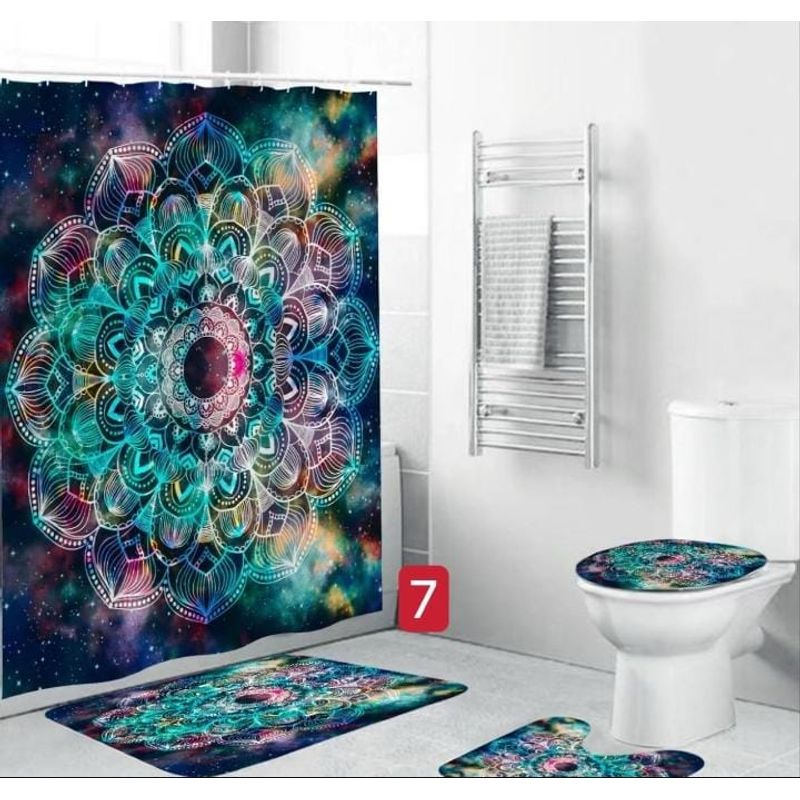 GENERICO - SET de baño Impermeable 4 piezas CON DISEÑO DE MANDALA MULTICOLOR