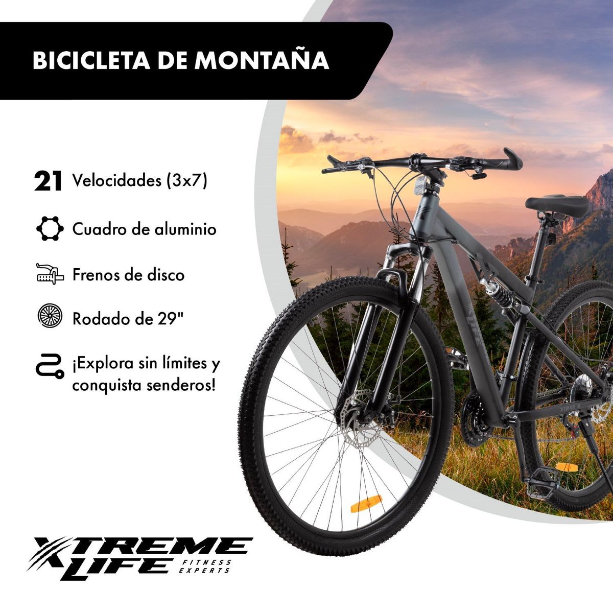 LUMAX - Bicicleta Mountain Bike R29 Frenos de Disco 21V