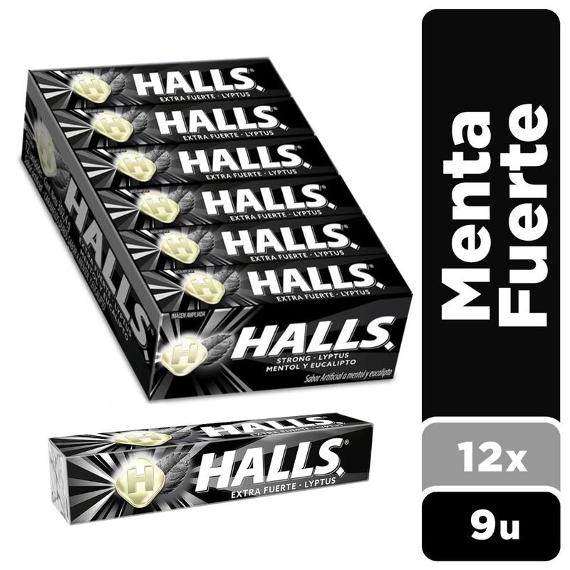 HALLS - Halls Caramelos Duros Sabor Menta Fuerte Pack 12 X 9 Un