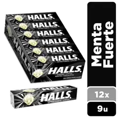 HALLS - Caramelos Duros Sabor Menta Fuerte Pack 12 X 9 Un