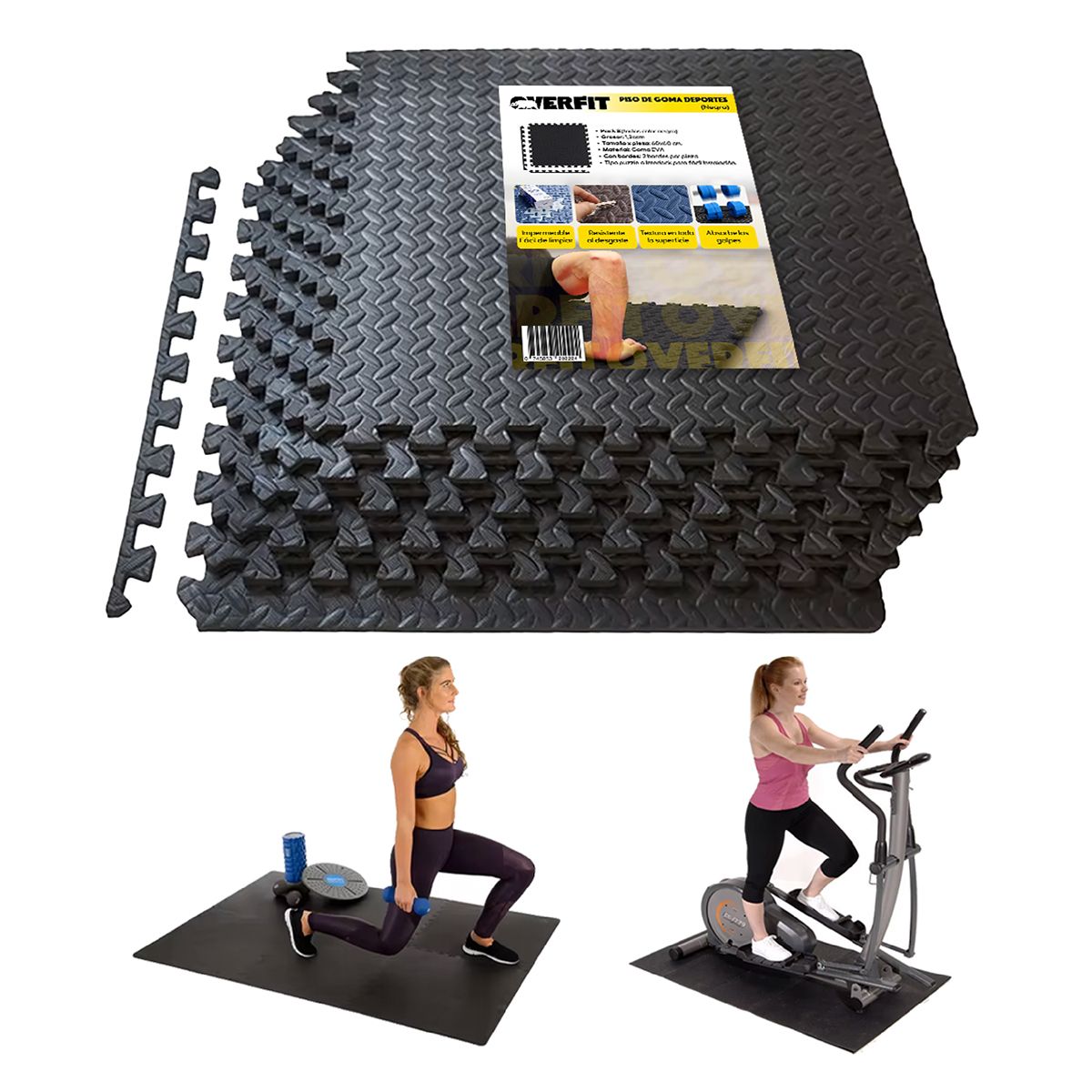 OVERFIT - Piso Goma Eva Alfombra Deportiva Gimansio 12mm 60x60cm x8Un