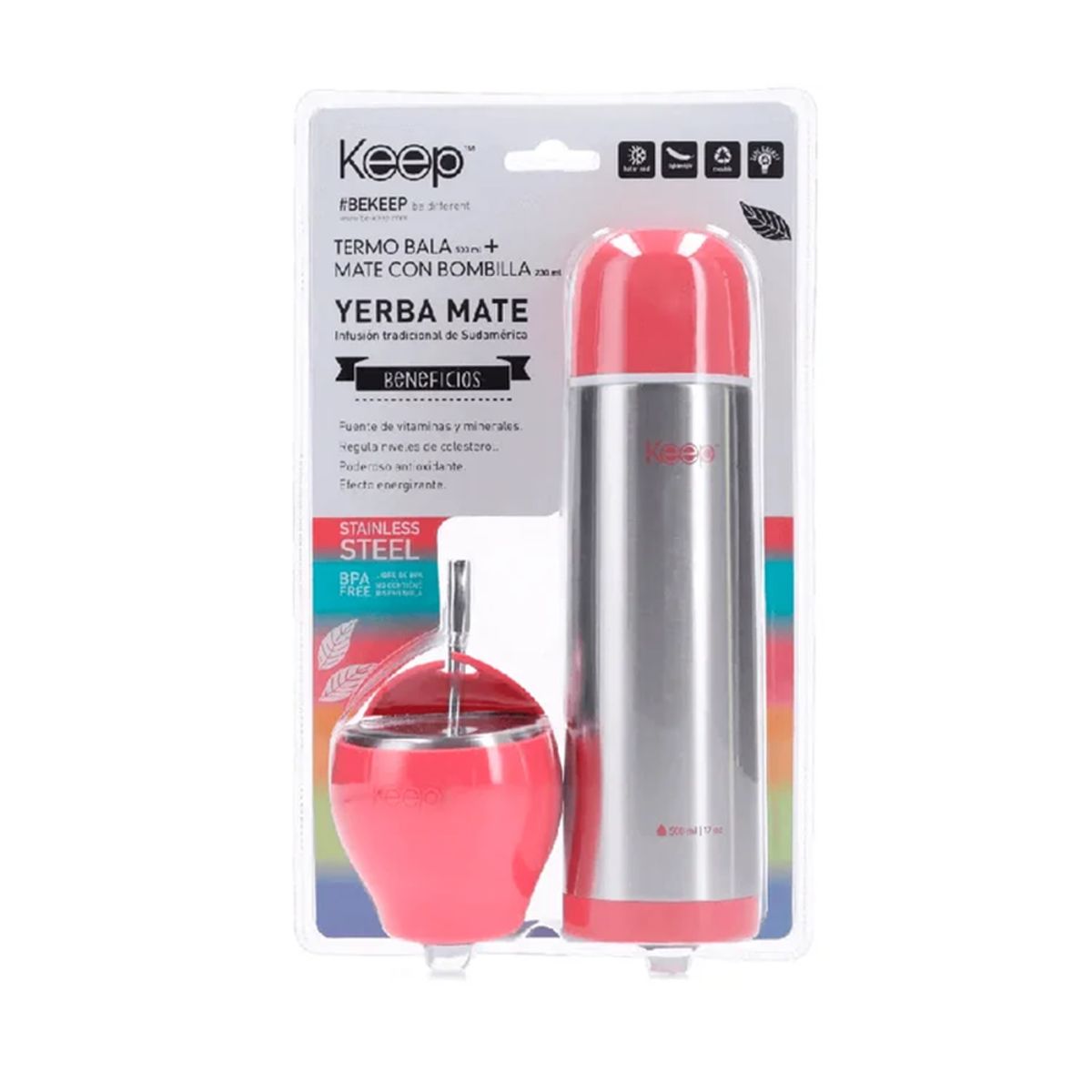 KEEP - Set De Mate + Termo Bala Mate Keep Matero Rosa