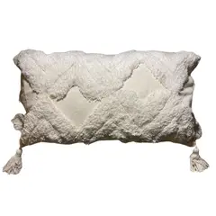 GENERICO - Funda de cojin rectangular Zig Zag Blanca con 6 borlas beige