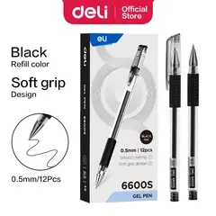 DELI - Caja de 12pcs Lápiz de tinta gel punta fina 0.5 mm negro