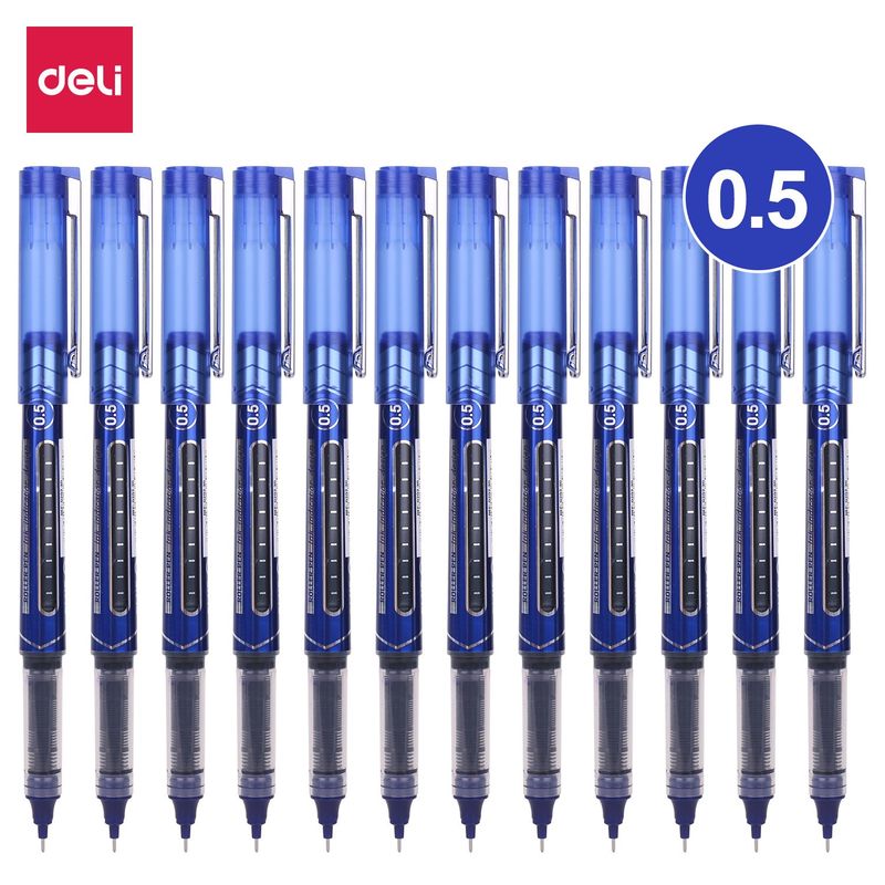 DELI - caja 12pcs lapiz Rollerball pen de Punta fina 05mm Azul