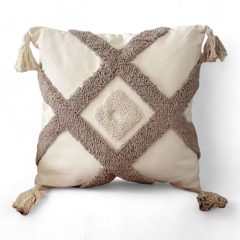 GENERICO - Funda Para Cojín Diseño Boho Lino Bordado Flecos 45x45cm - Multicolor