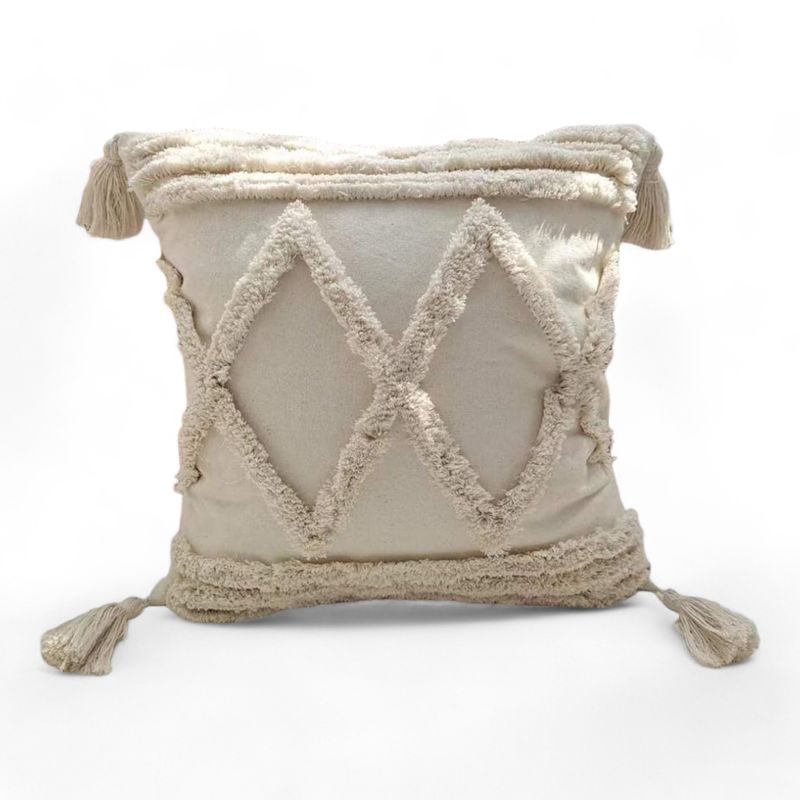 GENERICO - Funda Para Cojín Diseño Boho Lino Bordado Flecos 45x45cm - Multicolor