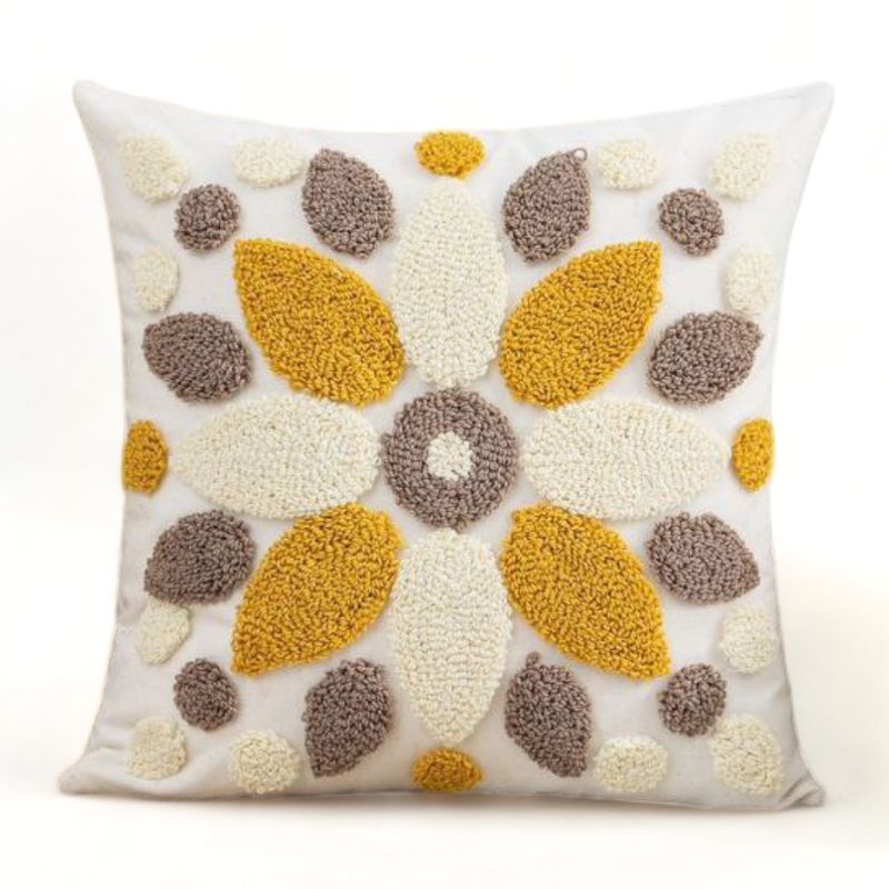 GENERICO - Funda Para Cojín Diseño Boho Lino Bordado Flecos 45x45cm - Multicolor