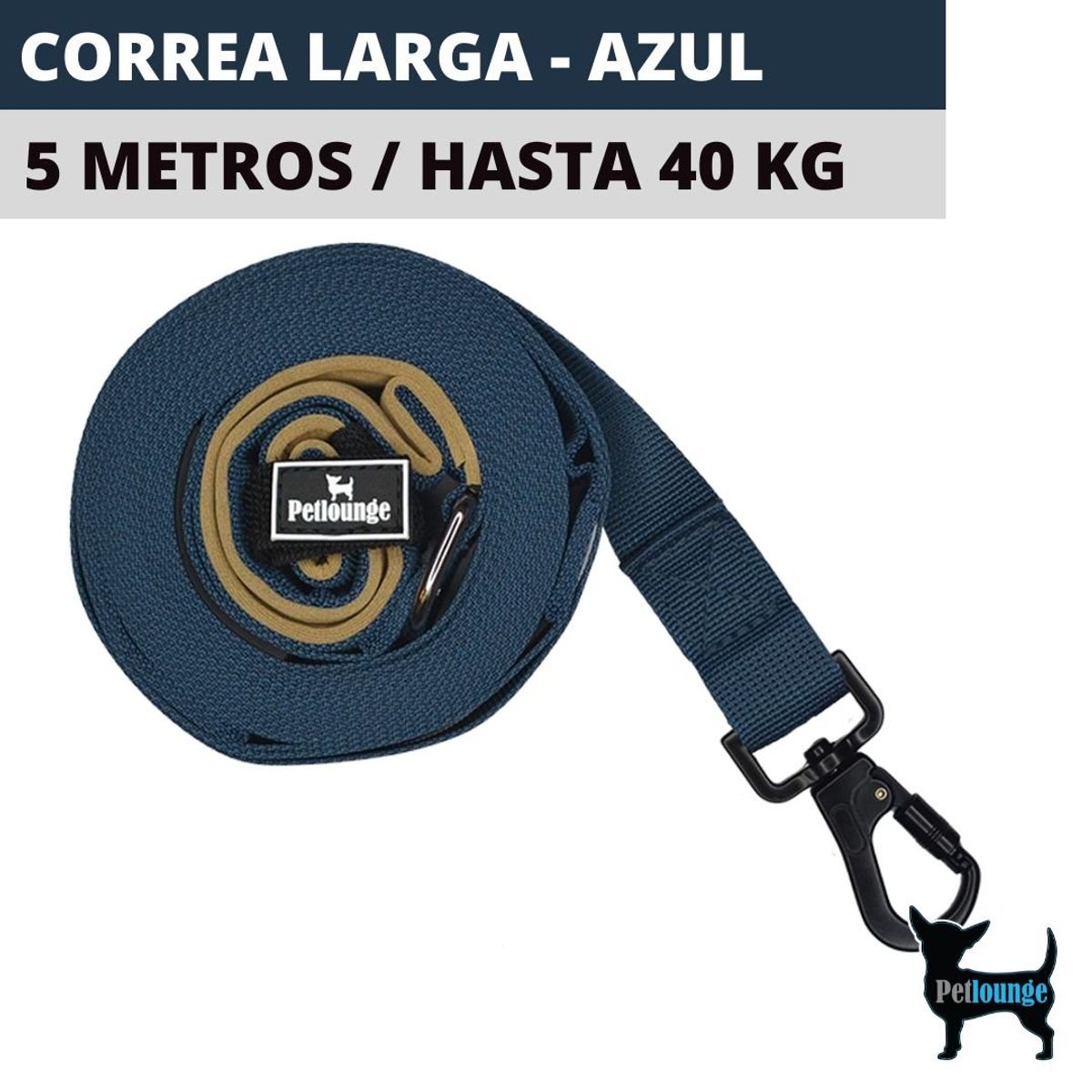 PETLOUNGE - Correa Larga Perros - Reforzada - 5 Metros - Azul - Perro