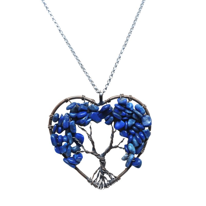 GENERICO - Collar Corazón de Cobre Árbol de la Vida Lapislázuli Cadena Acero