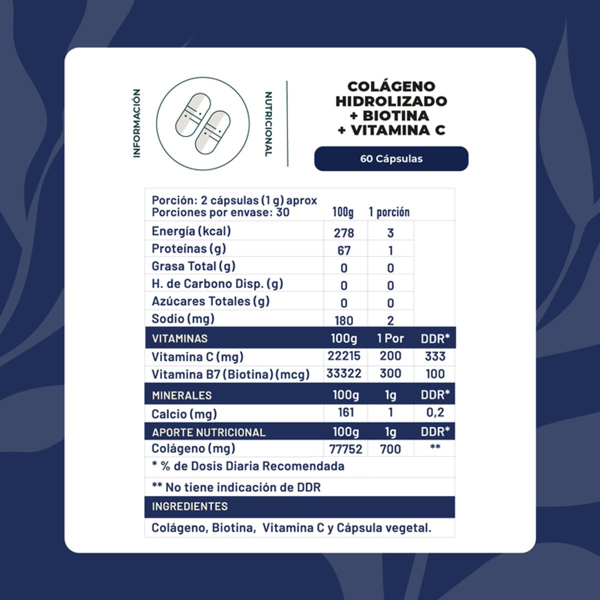 KARUNLIFE - Colágeno Hidrolizado + Biotina + Vitamina C 60 cap Karun Life