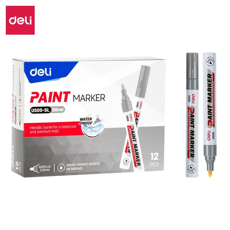 DELI - 12pcs Marcador Paint Óleo Punta de bala 20mm Plateado