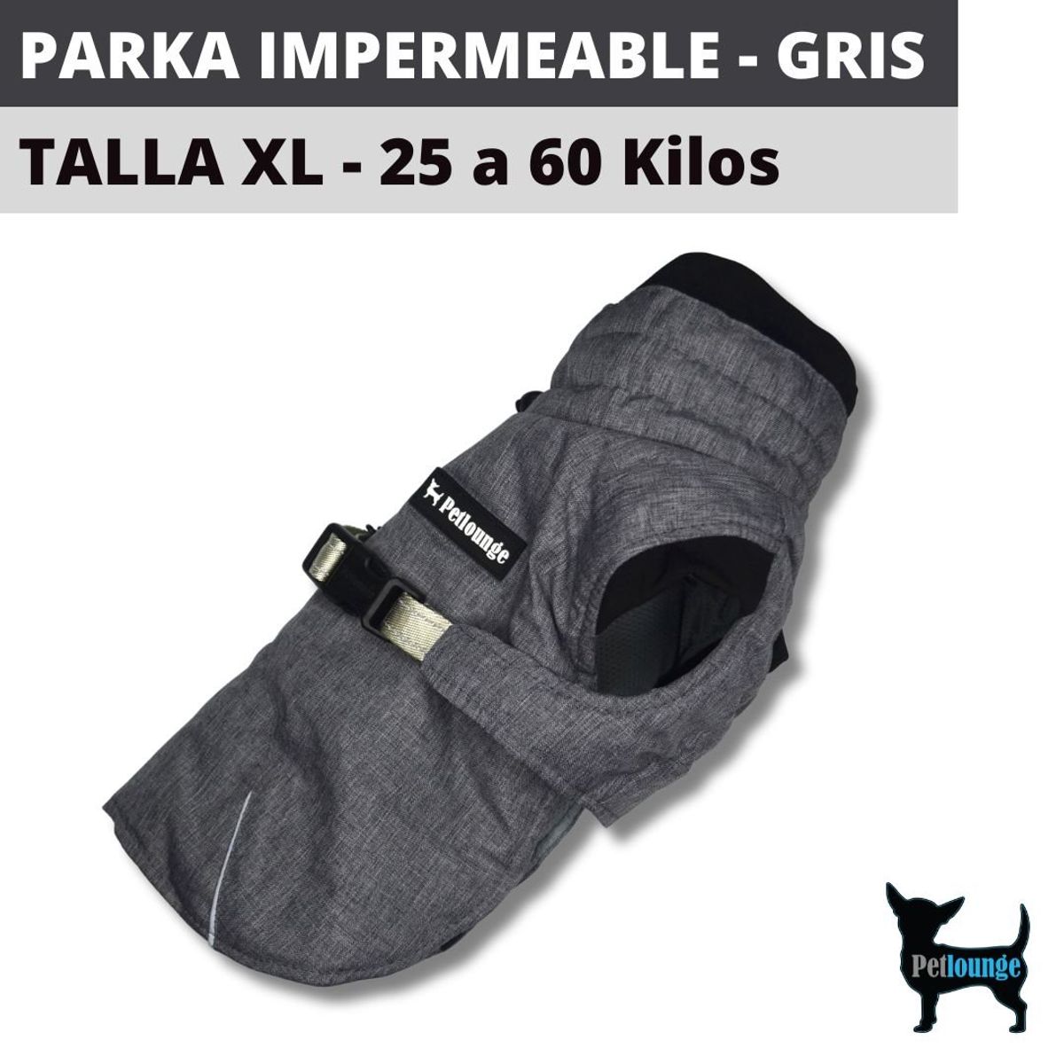 PETLOUNGE - Parka Impermeable Térmica Para Perros - Gris - Talla XL